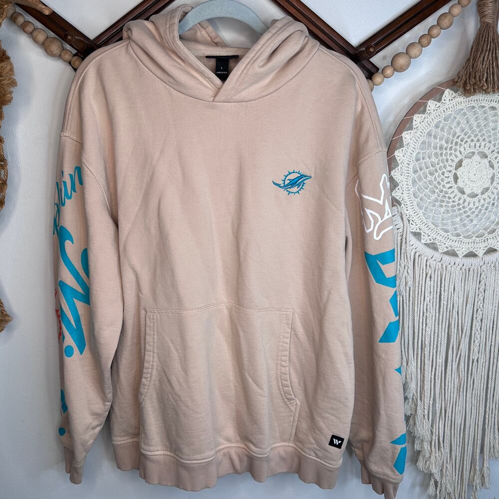 The Wild Collective Miami Dolphins Cream Heavy Block Graphic Hoodie